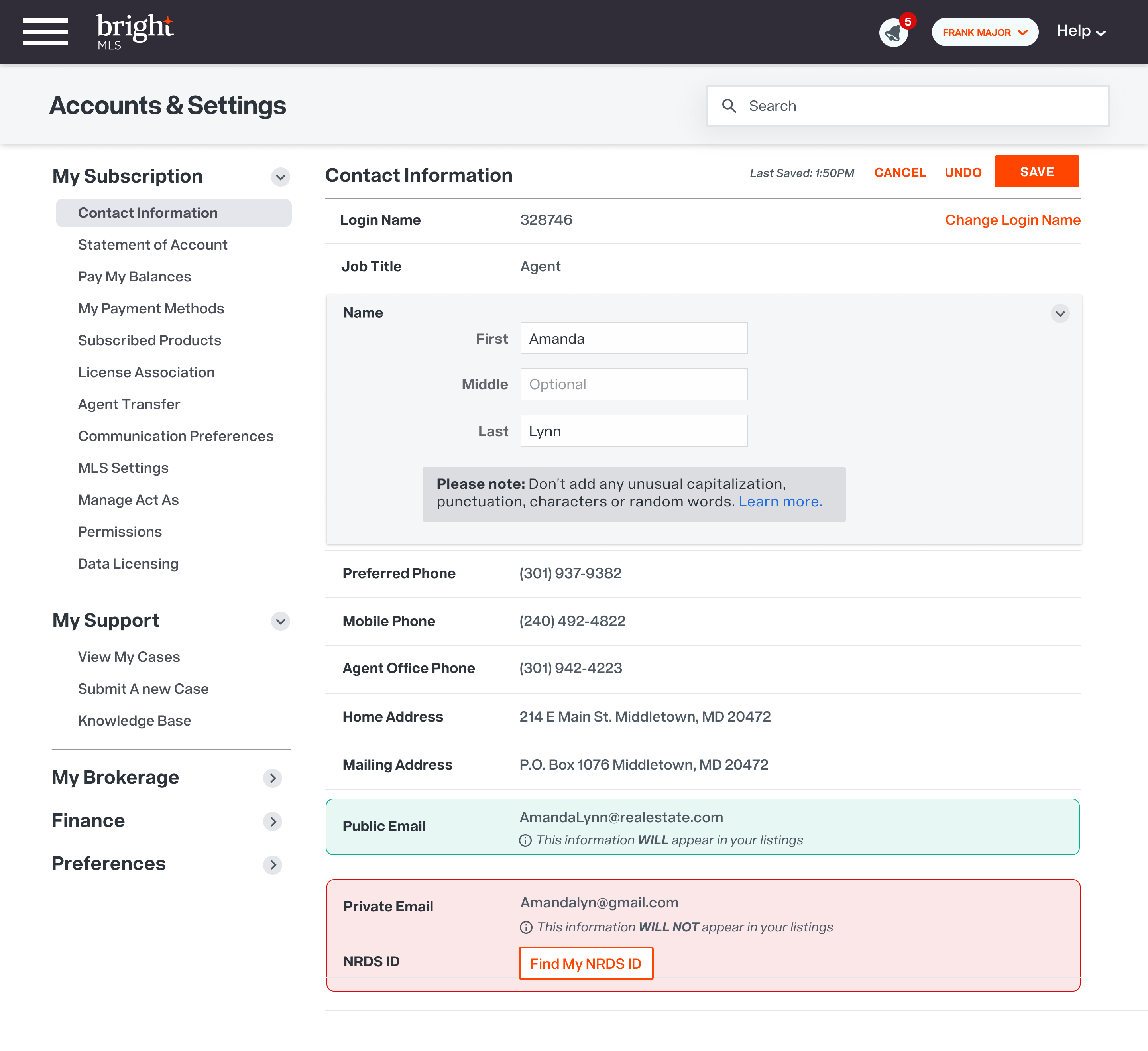 Account Settings Contact